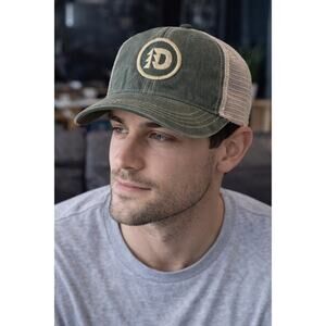 Legacy Old Favorite Trucker Hat Green Tan Mesh Adjustable Outdoors Logo Cap